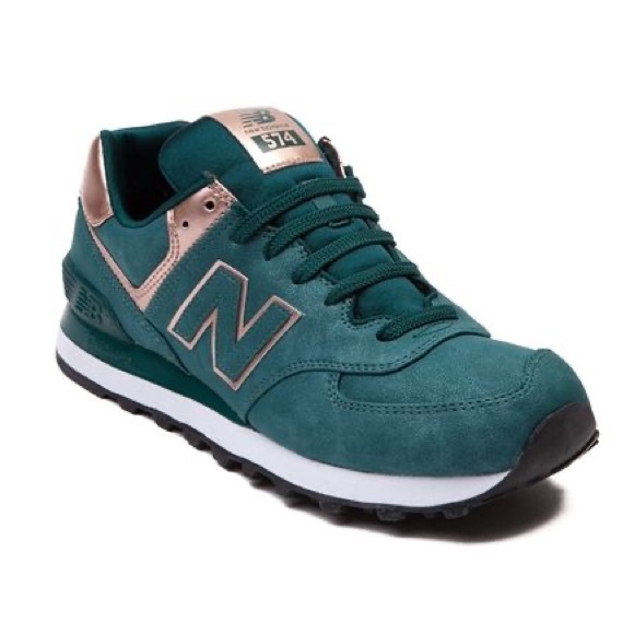 New Balance Shoes - New Balance RARE 574 Emerald/Rose Gold Sneakers